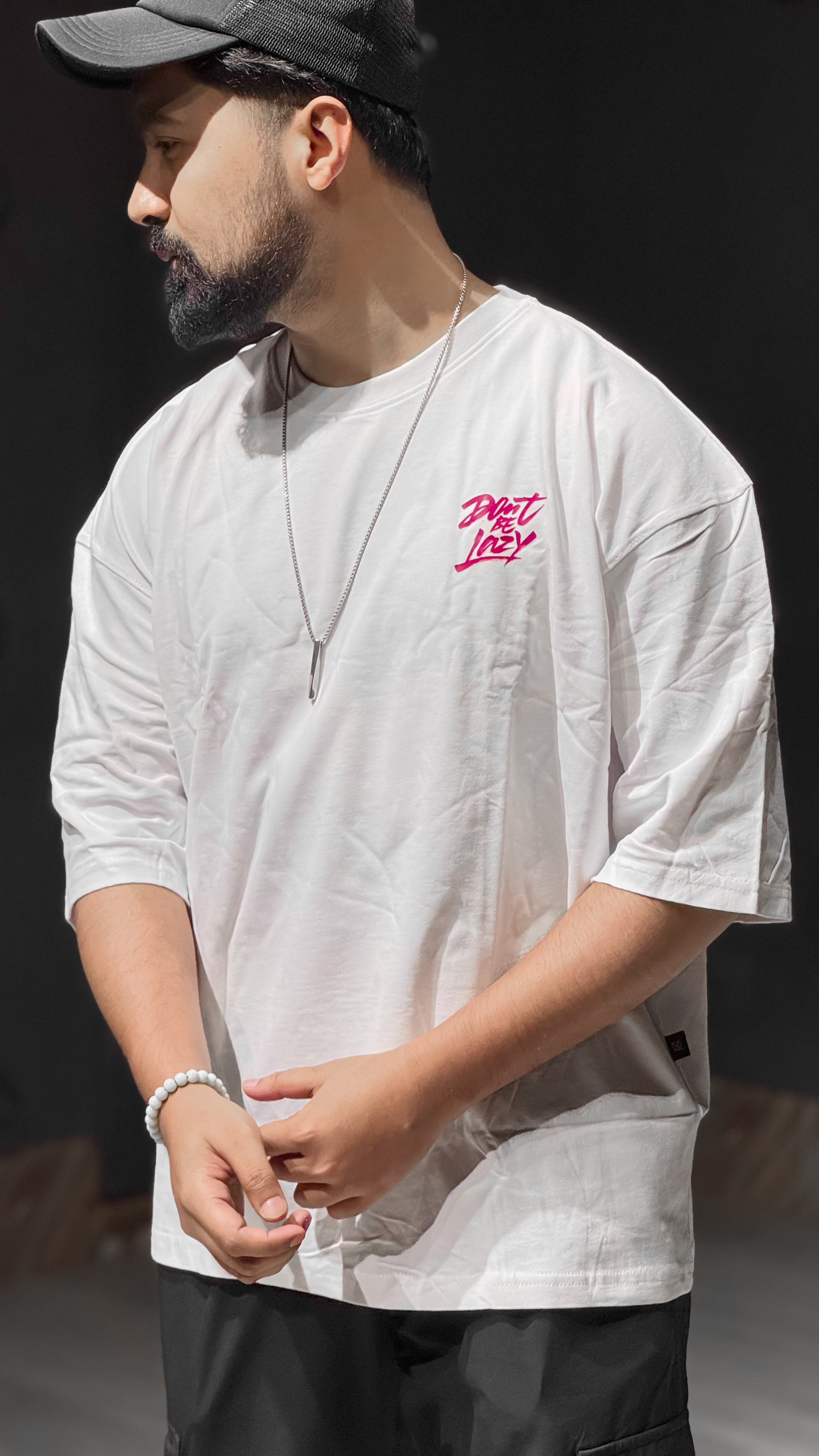 White Drop Shoulder T-shirt DTF Print