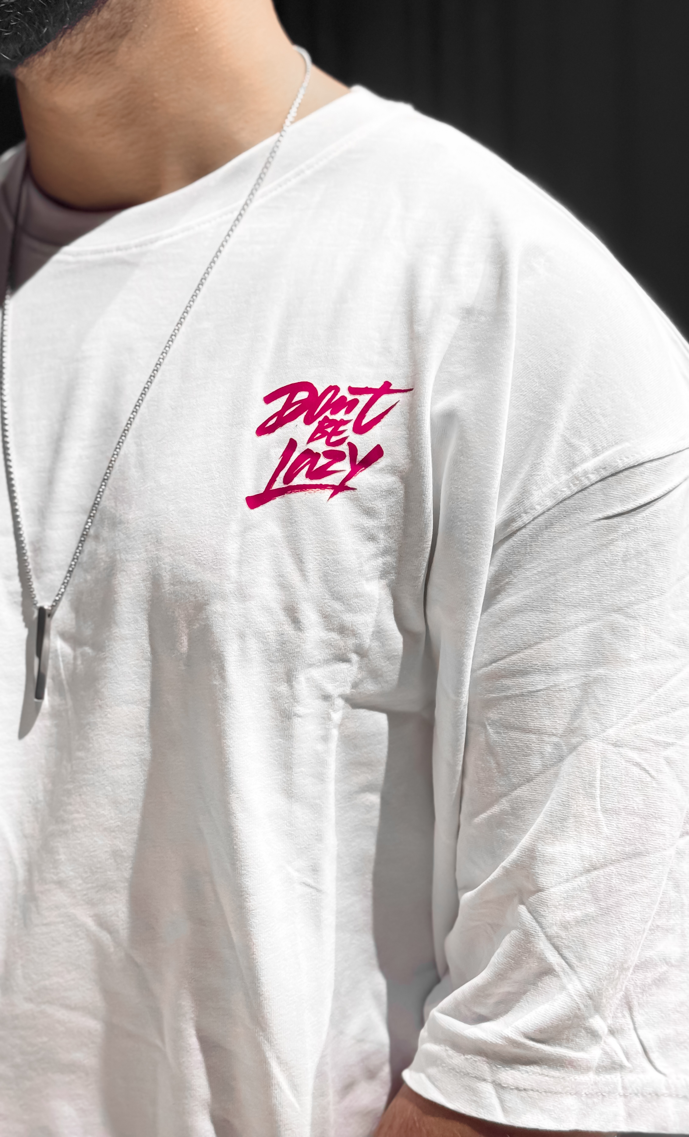 White Drop Shoulder T-shirt DTF Print