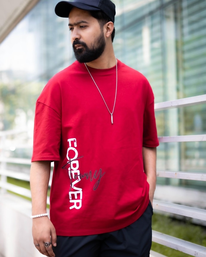 Maroon Drop Shoulder T-shirt DTF Print