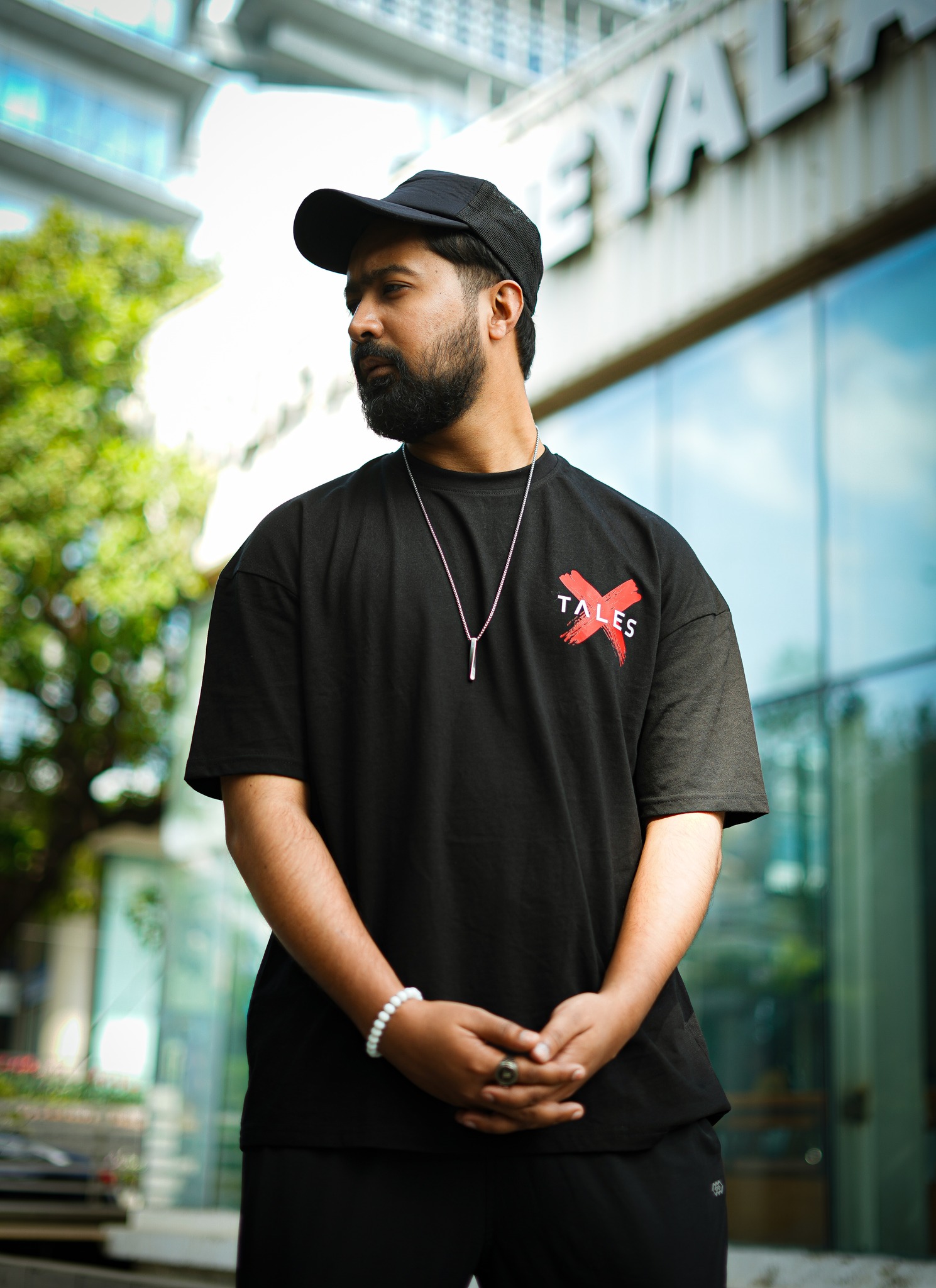 Black Drop Shoulder T-shirt DTF Print