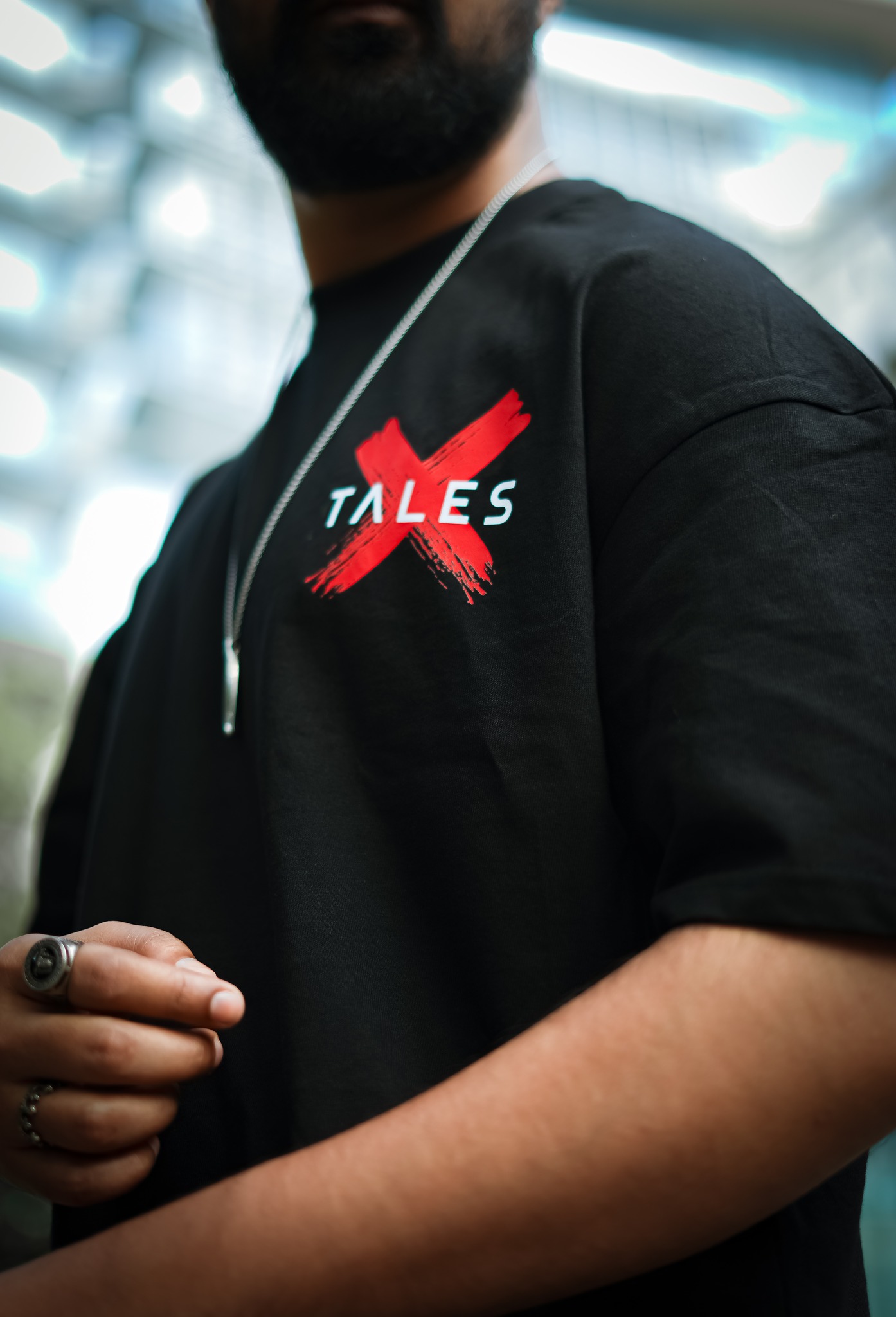 Black Drop Shoulder T-shirt DTF Print