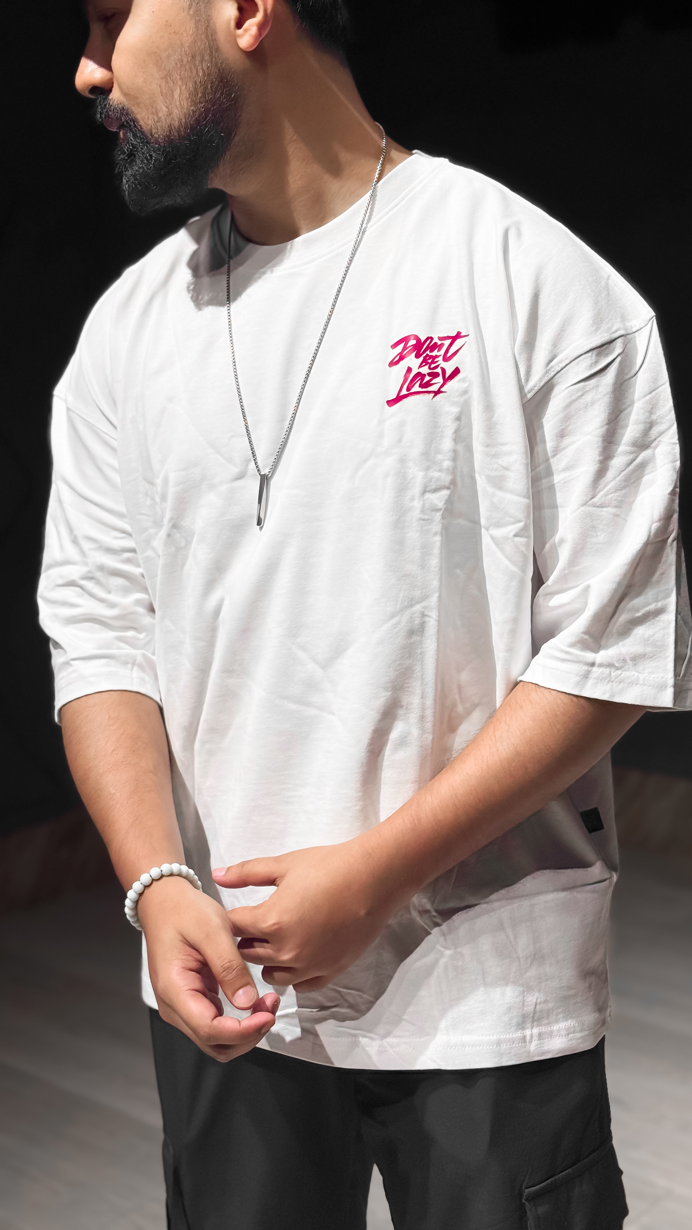 White Drop Shoulder T-shirt DTF Print